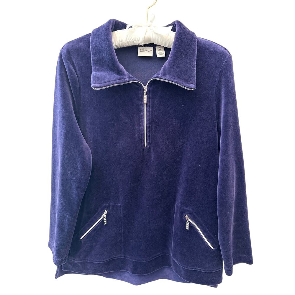 CHICO’S Zenergy Purple Velour Quarter Zip Pullover Jacket | Size 0 Small